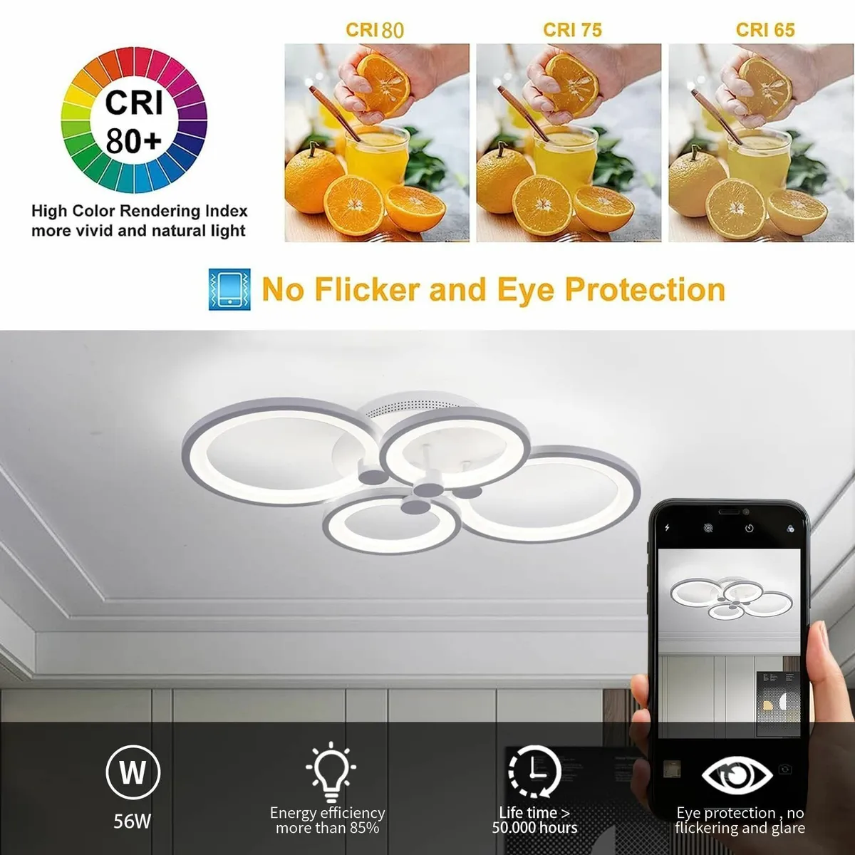 Modern Ceiling Light Metal Acrylic LED Flush - Image 4