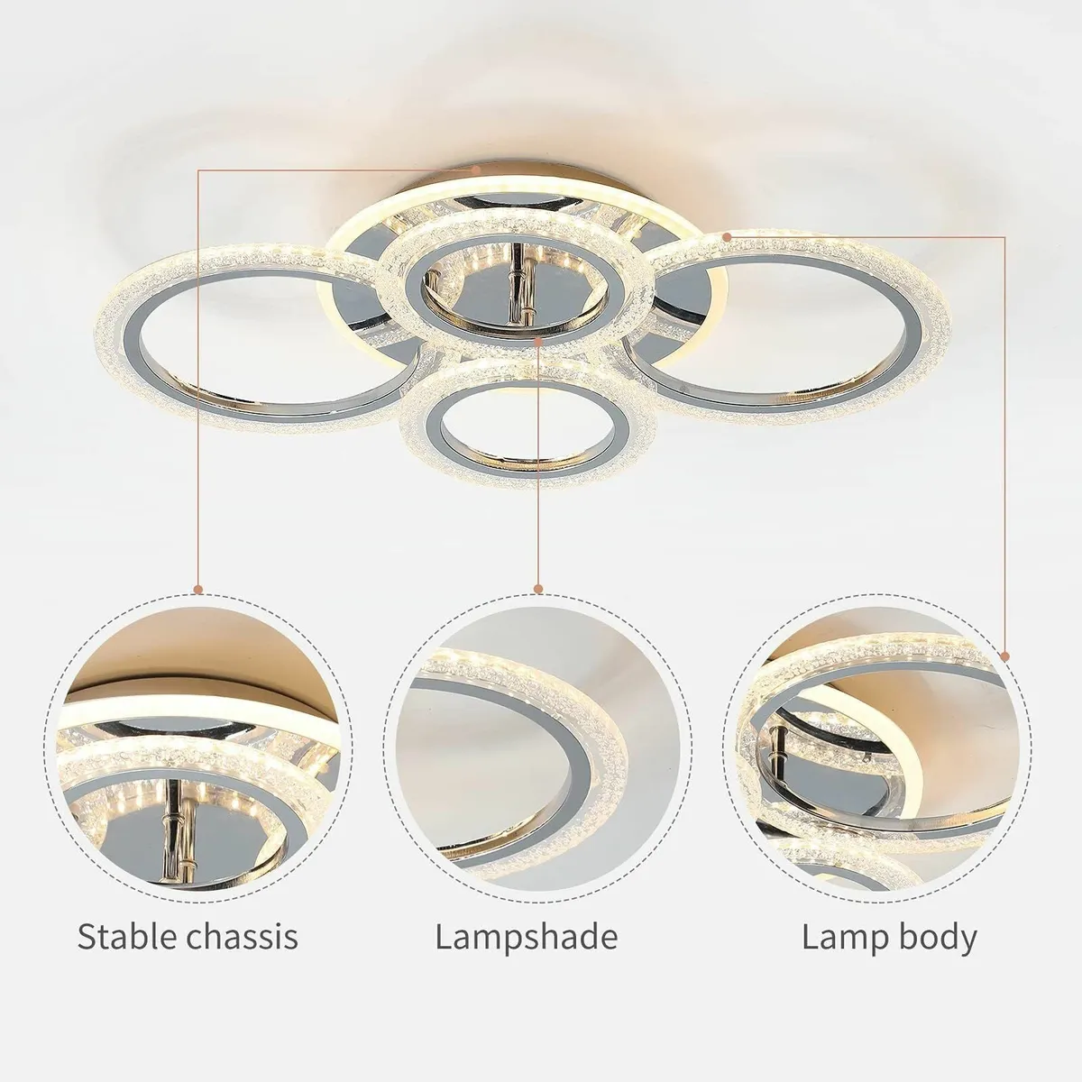 58W Dimmable LED Ceiling Light Modern 4-Ring - Image 3