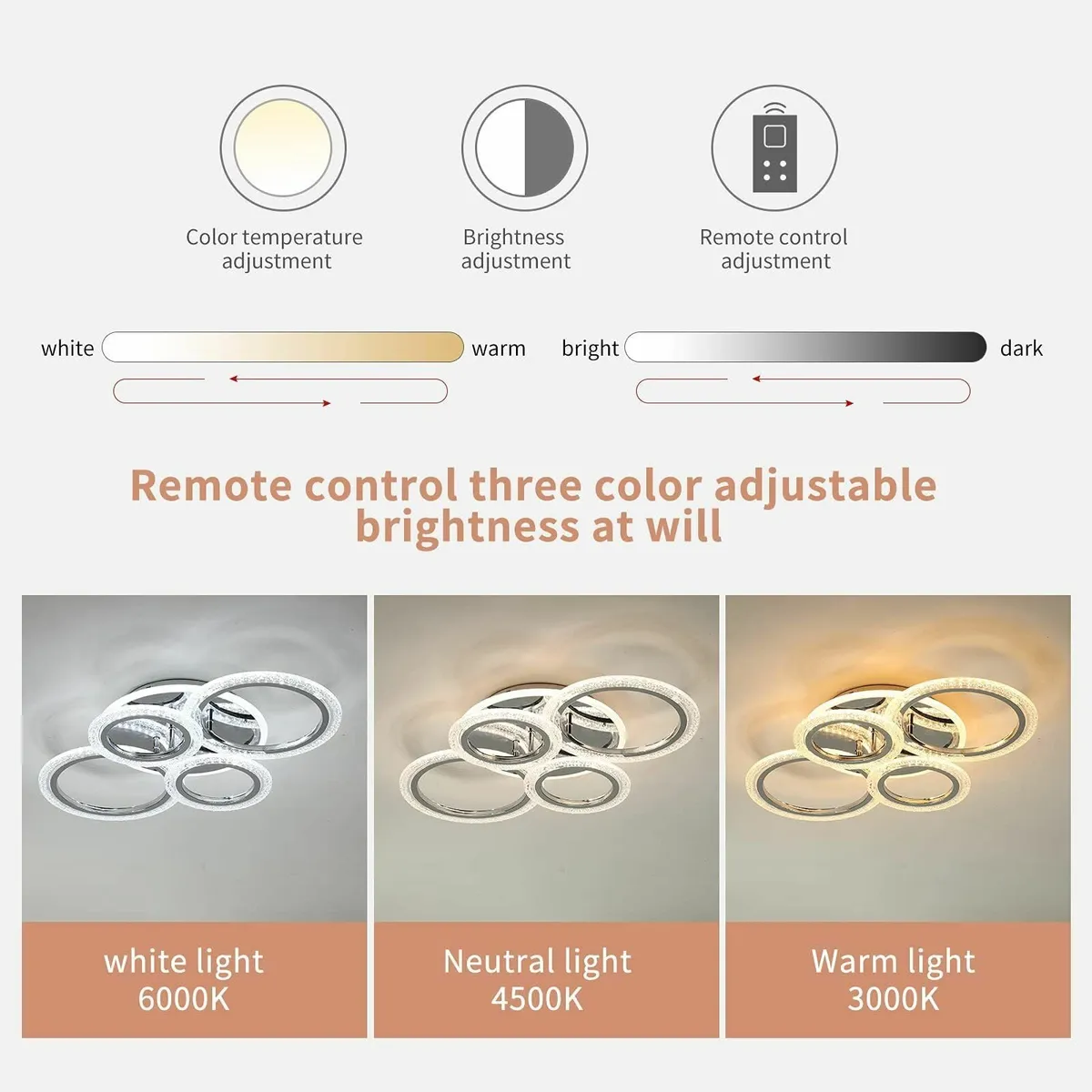 58W Dimmable LED Ceiling Light Modern 4-Ring - Image 4