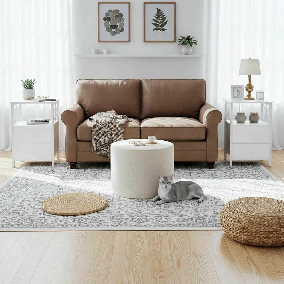 Set of x2 White Bedside Tables Charging Station - Image 3