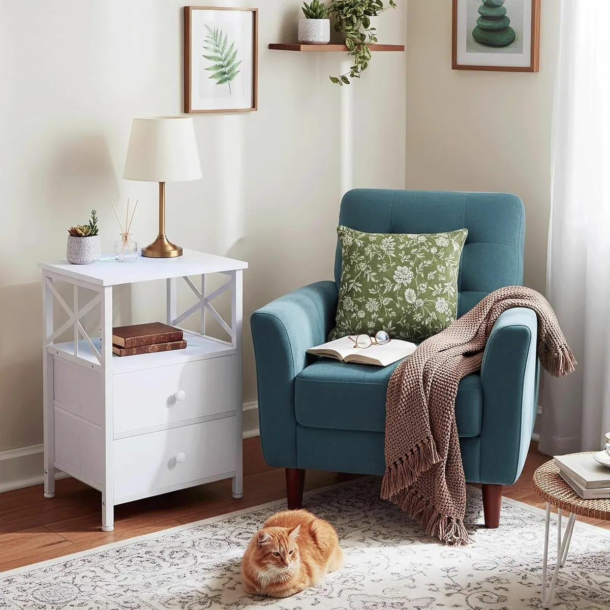 Set of x2 White Bedside Tables Charging Station - Image 4