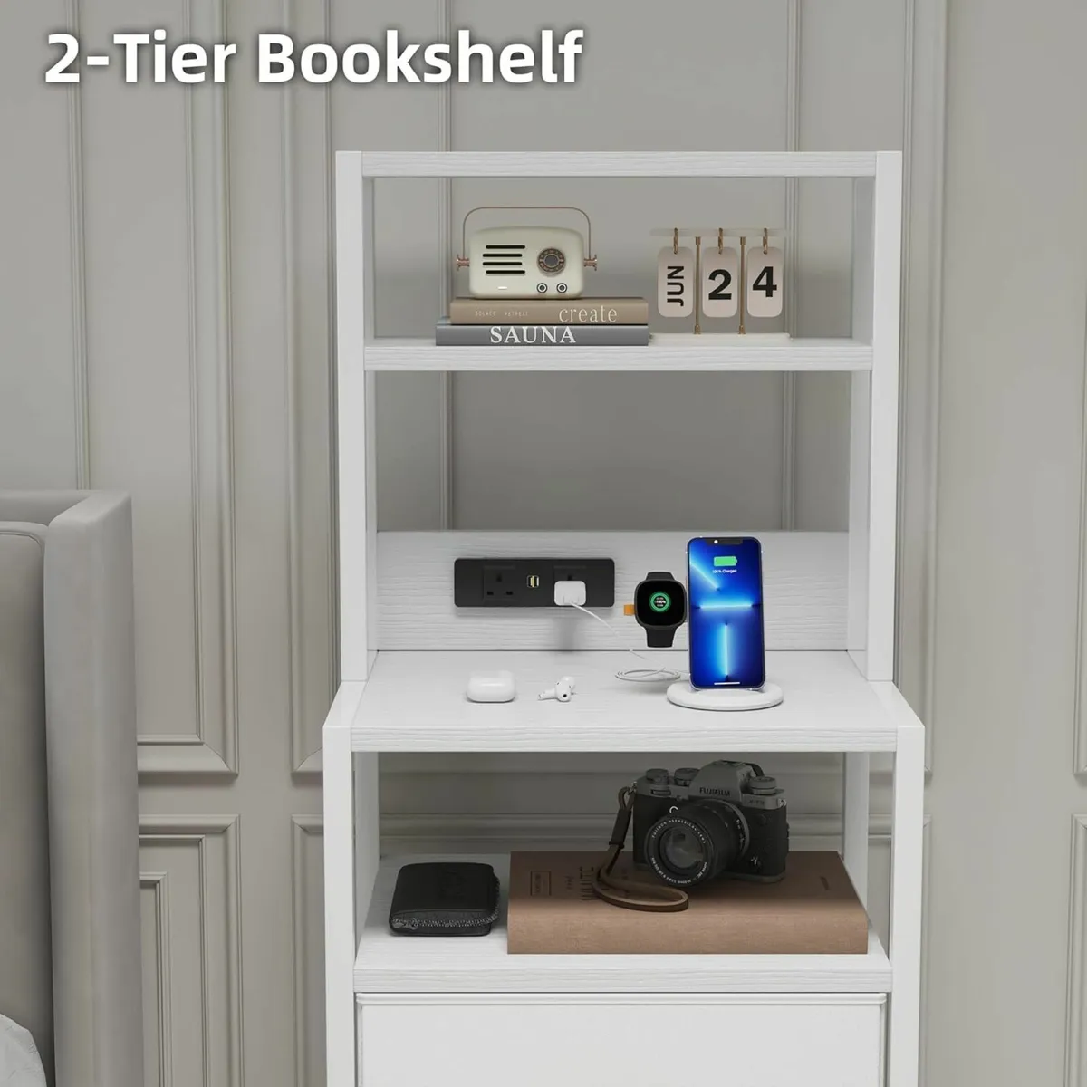 Bedside Table with Charging Station and LED - Image 3
