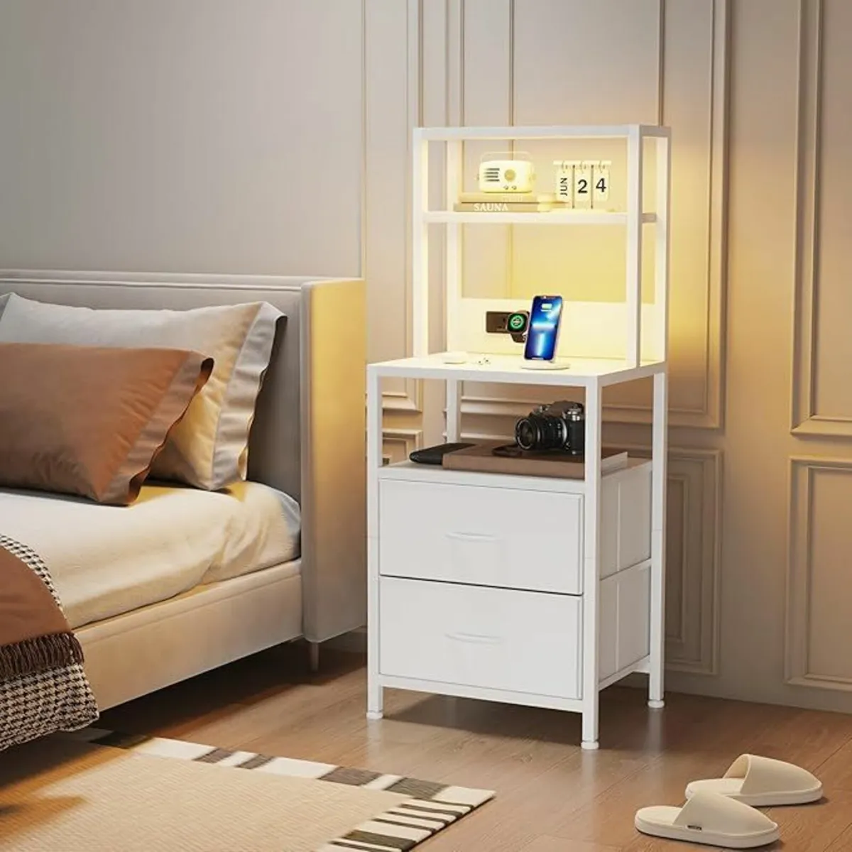 Bedside Table with Charging Station and LED - Image 1