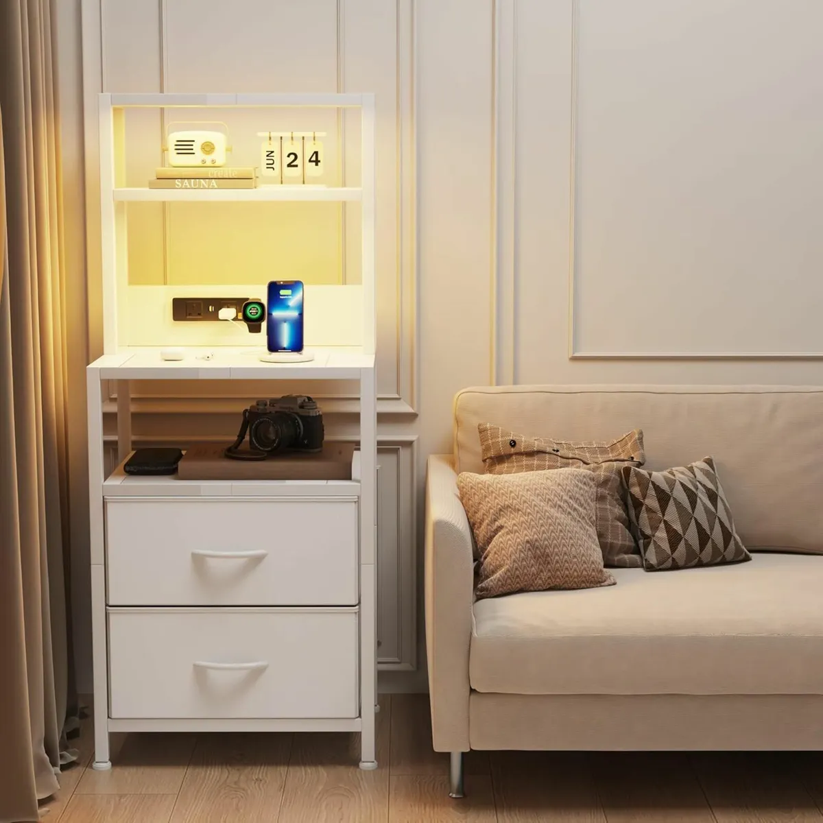 Bedside Table with Charging Station and LED - Image 4