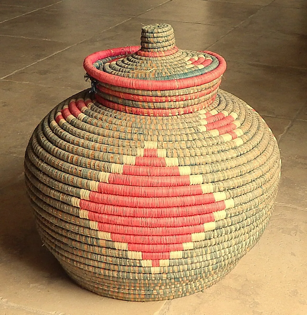 Handcrafted Woven Natural Fibre Storage Basket - Image 1