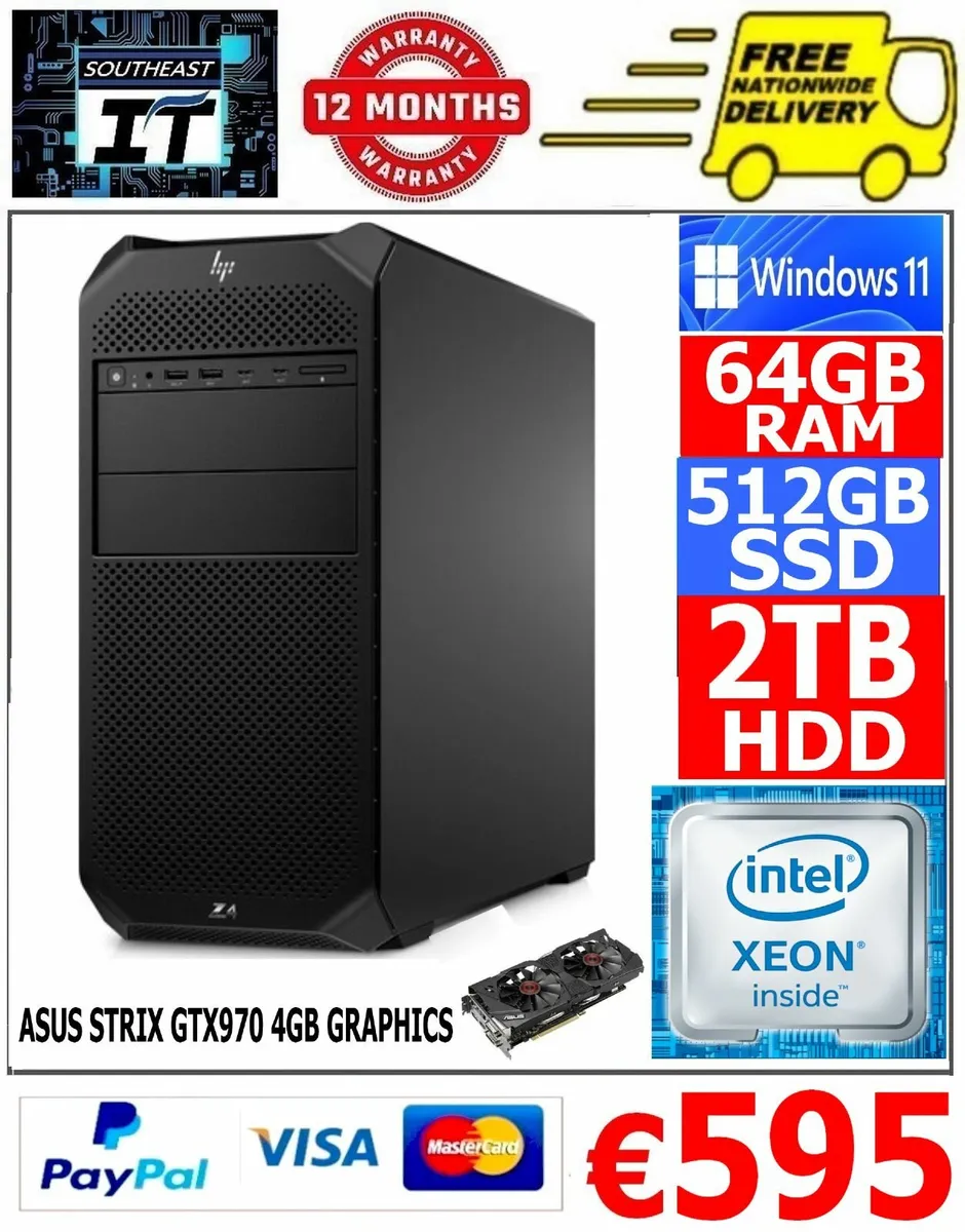 HPZ4 Workstation 64GB Ram 512gb ssd 2tb hdd win 11 - Image 1
