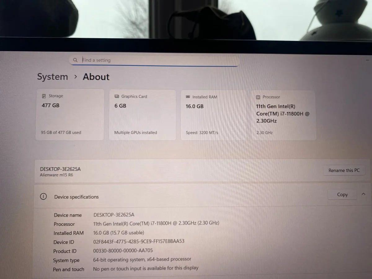 Alienware M15 R6 15.6" 165hz i7-11800H | RTX 3060 - Image 3