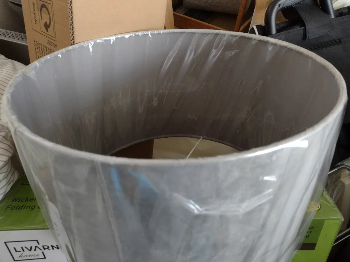 Large brand new grey velvet lamp/ceiling shade - Image 1