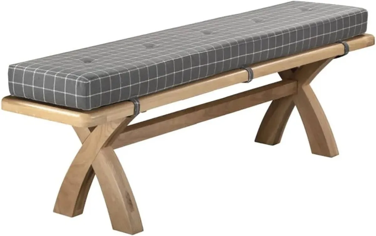 Oak X-Leg Bench, Like New - Image 2