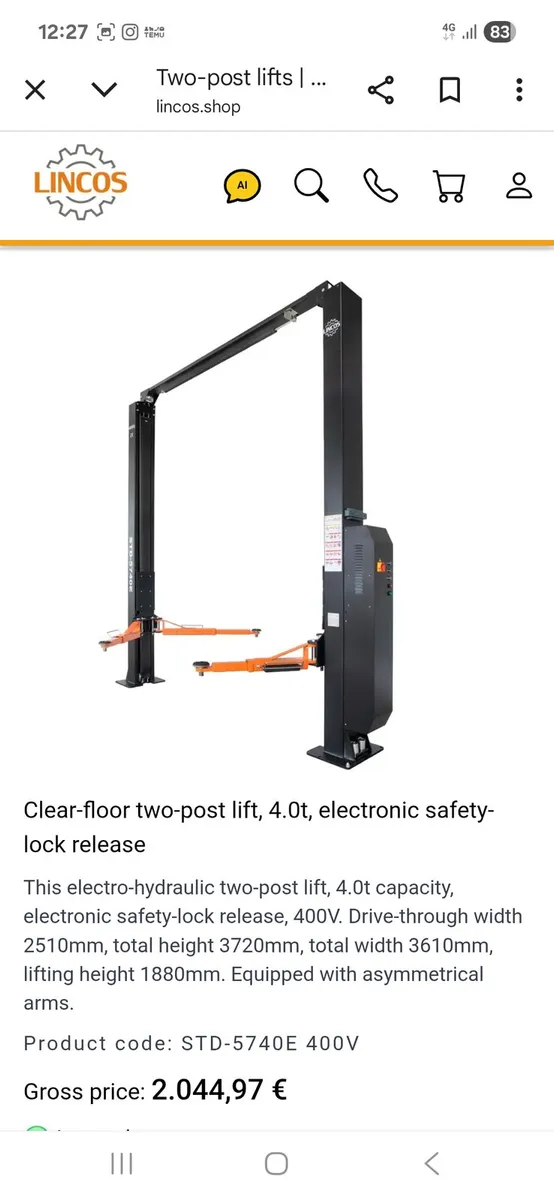 WANTED!! 2 post clear floor lift 4ton plus