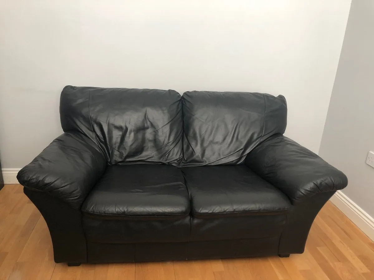 Black Leather 2 Seater Sofa - Image 2