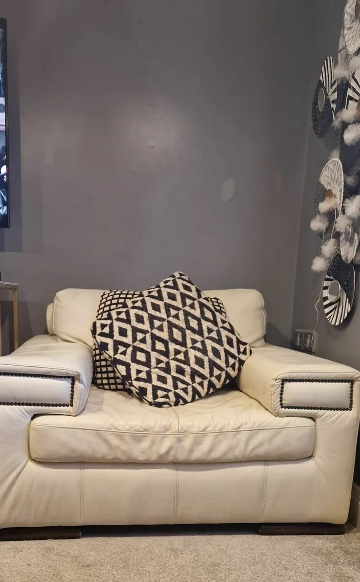 Cream Italian Leather Sofa Set – 3-Piece - Image 1