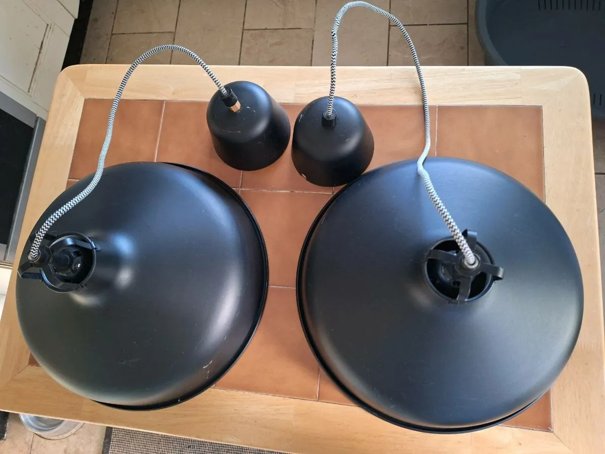 Two large industrial style pendant ceiling lights - Image 1