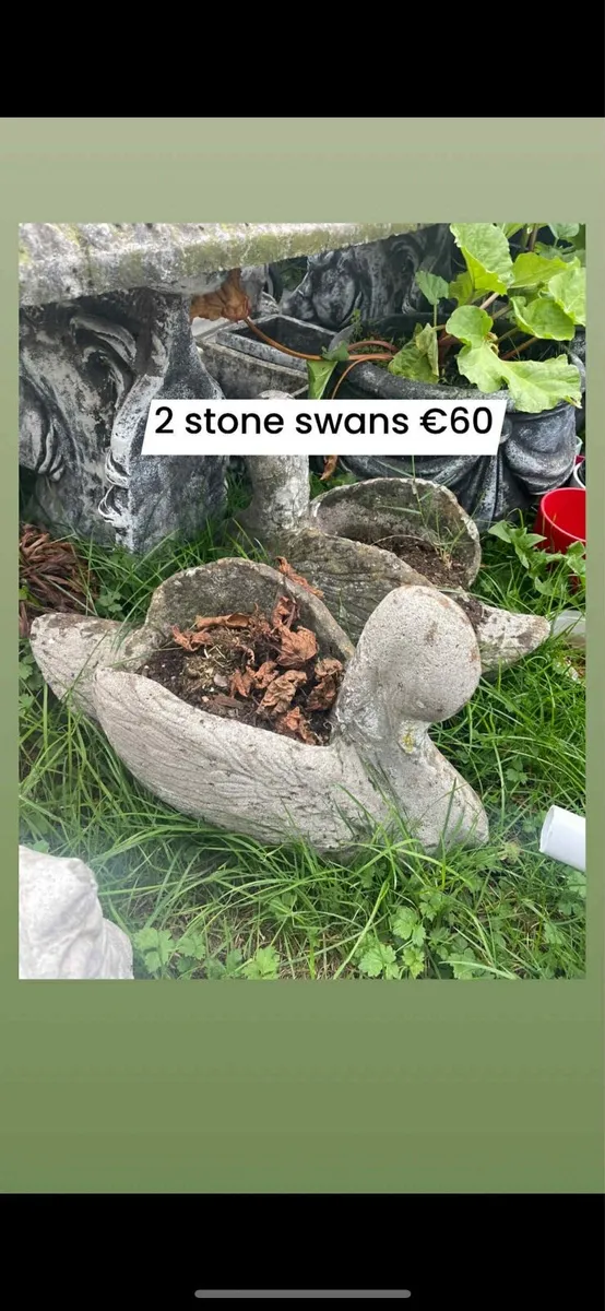 2 x concrete stone heavy swan flower pots - Image 1