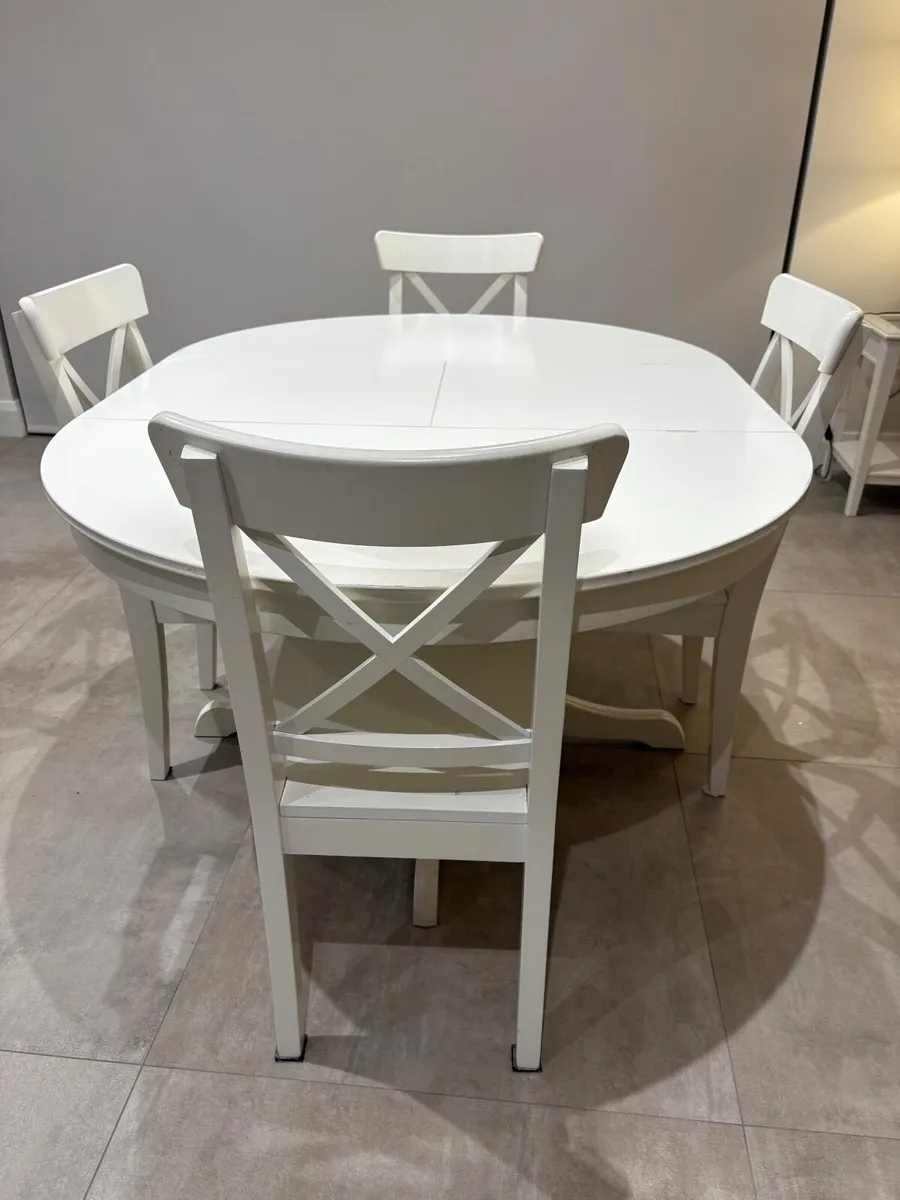 Round White Wooden Table and Four Matching Chairs - Image 3