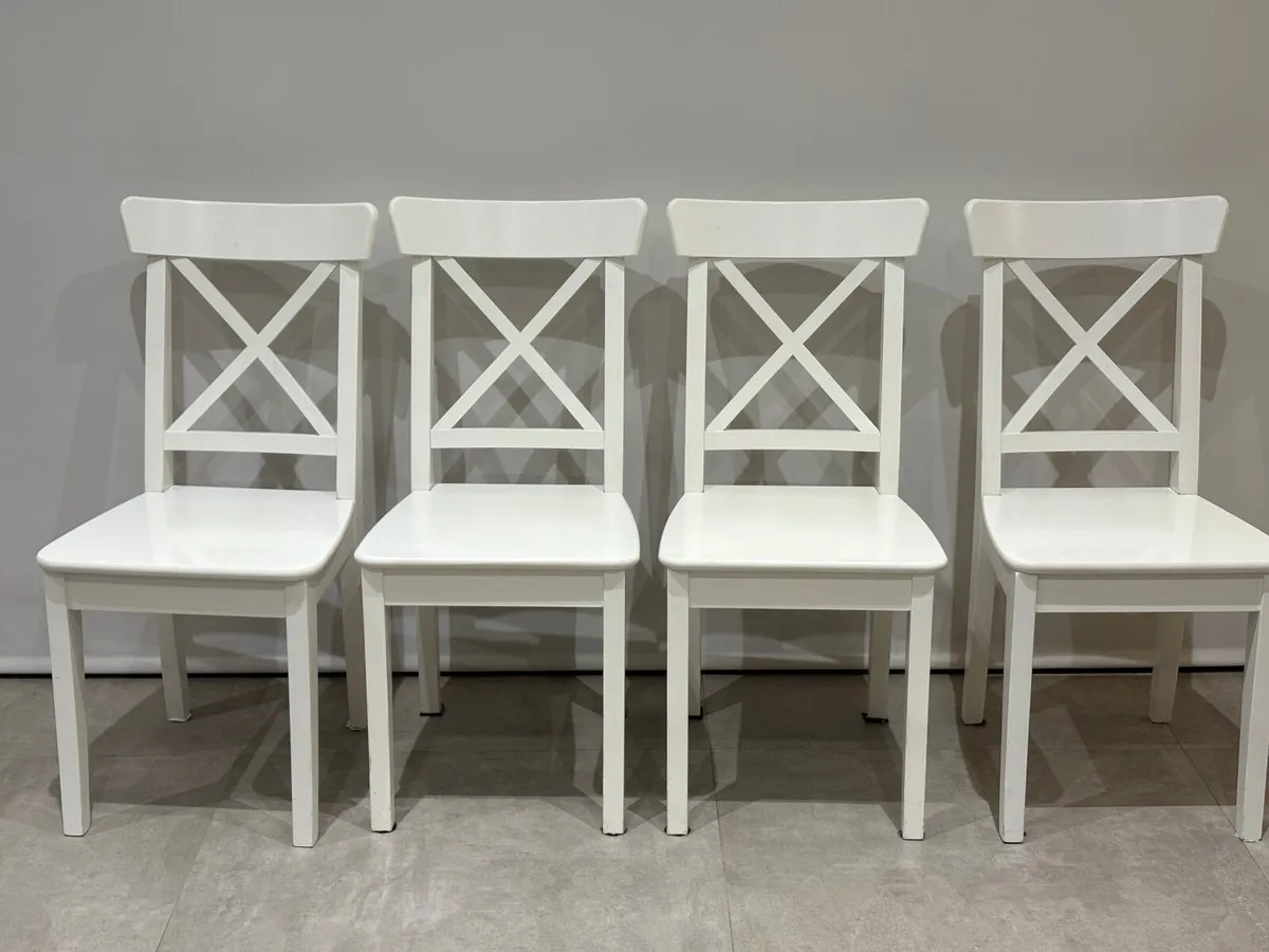 Round White Wooden Table and Four Matching Chairs - Image 4