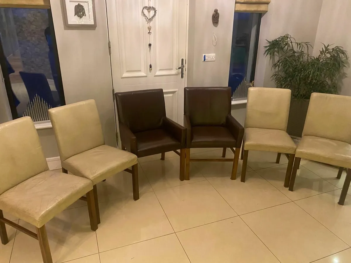 6 Leather Dining Chairs - Image 1