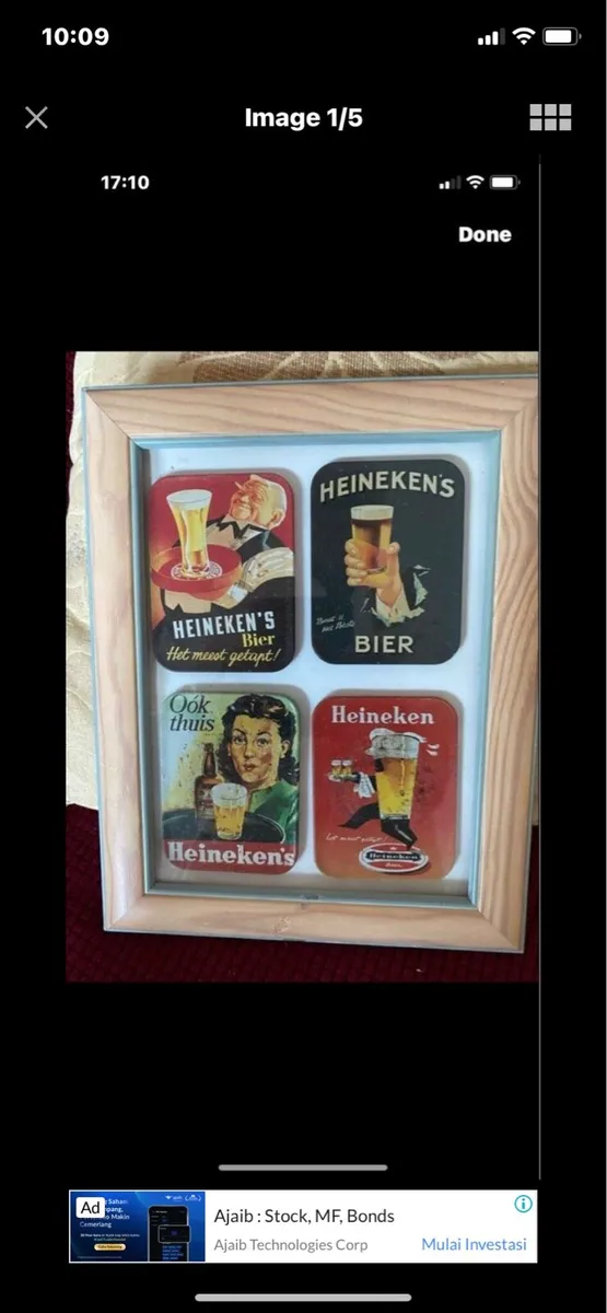 Framed Vintage Heineken Metal Coasters - Image 1
