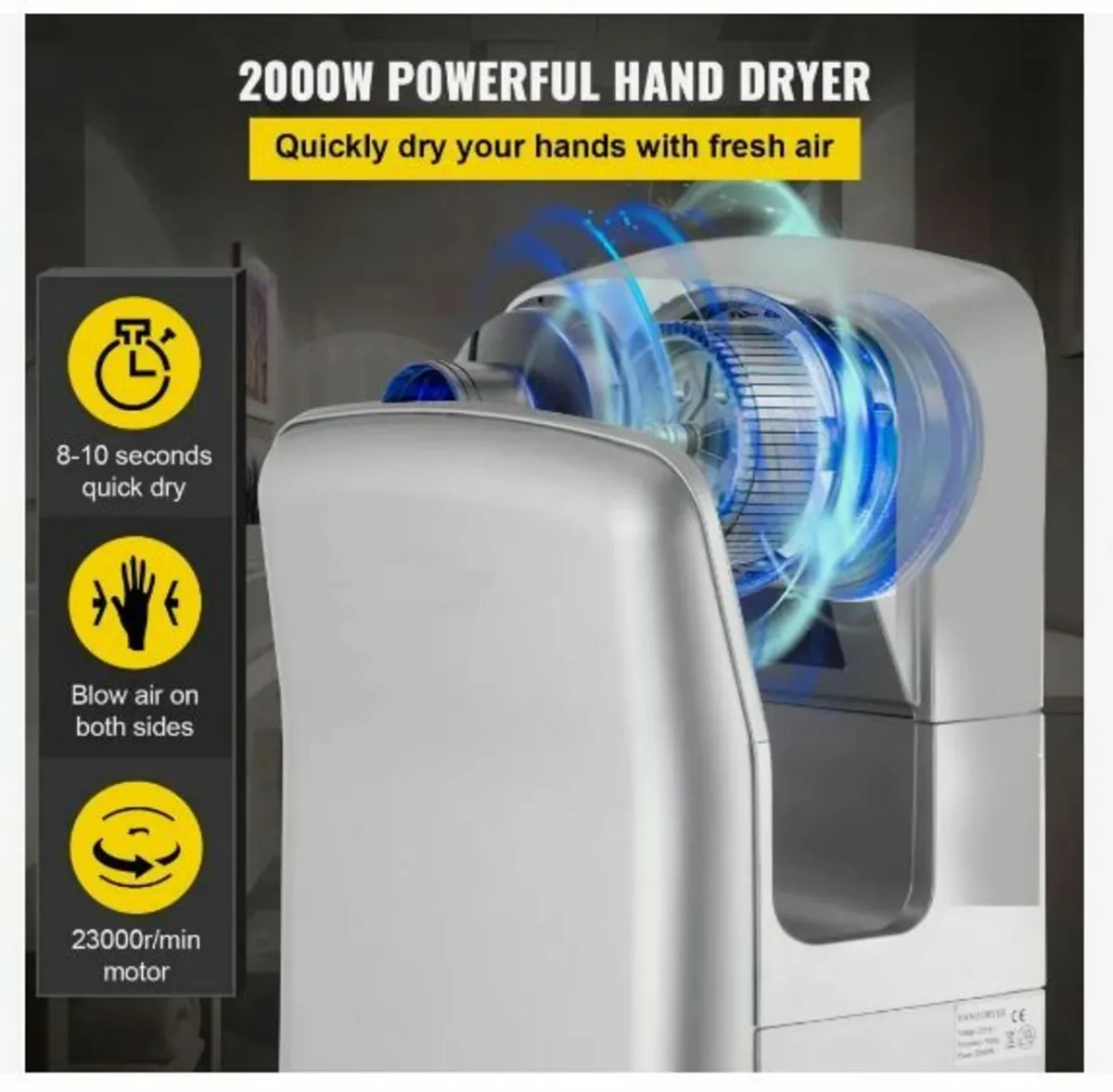 Jet Hand Dryer, Premium Electric Commercial - Image 3