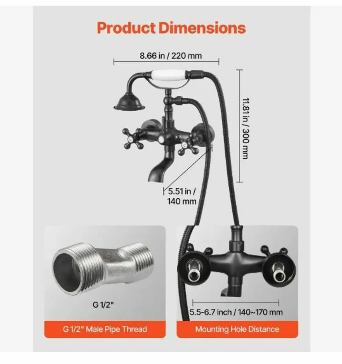 Clawfoot Tub Faucet, Wall Mount Bathtub Faucets - Image 3