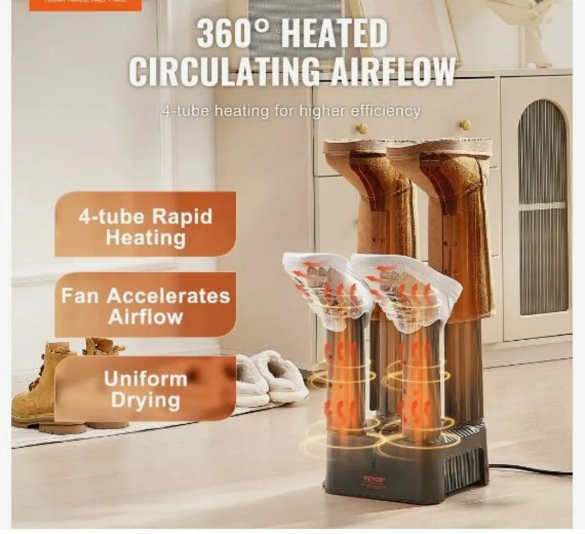 Detachable 4 Tubes Shoe Dryer, Portable Boot Dryer - Image 3