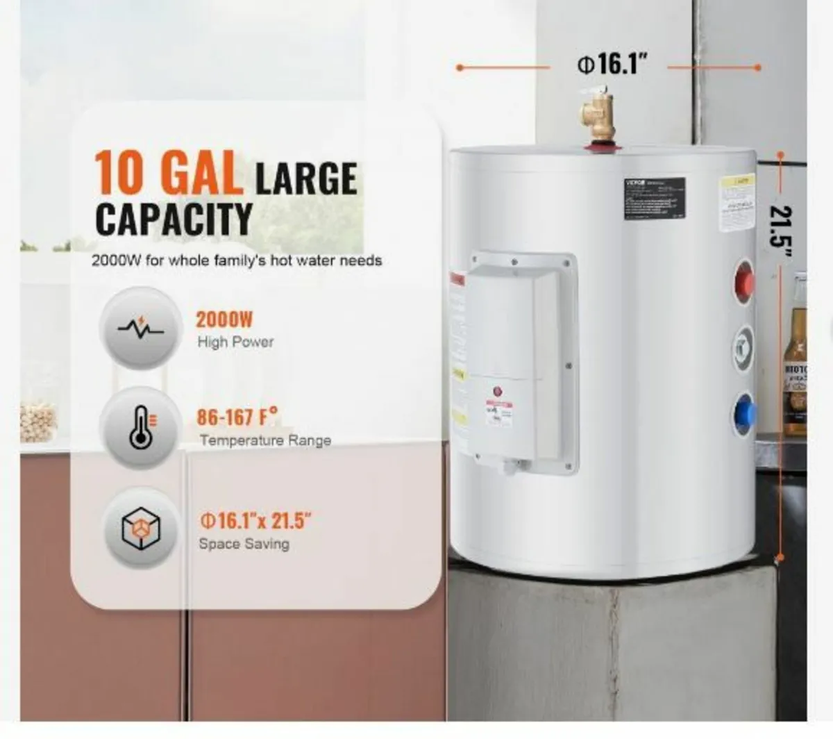 Electric Water Heater, 10 Gallon Tank - Image 2