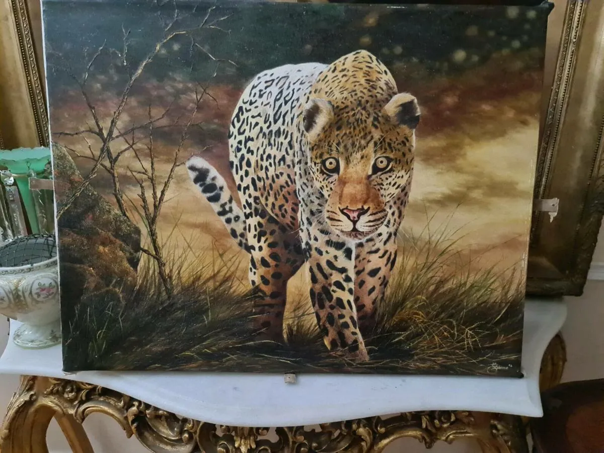 Vintage jaquar oil painting - Image 3