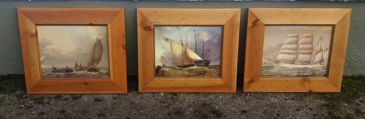 NEW 3 seascape / nautical pine framed crackle art - Image 3
