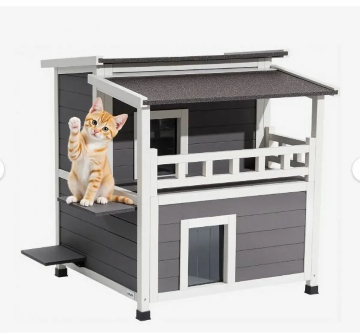 Insulated Cat House, 2-Story Wooden Cat Shelter - Image 1