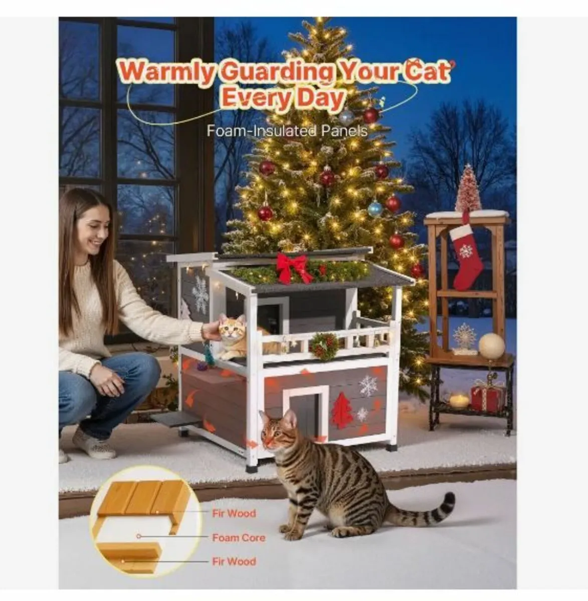 Insulated Cat House, 2-Story Wooden Cat Shelter - Image 2