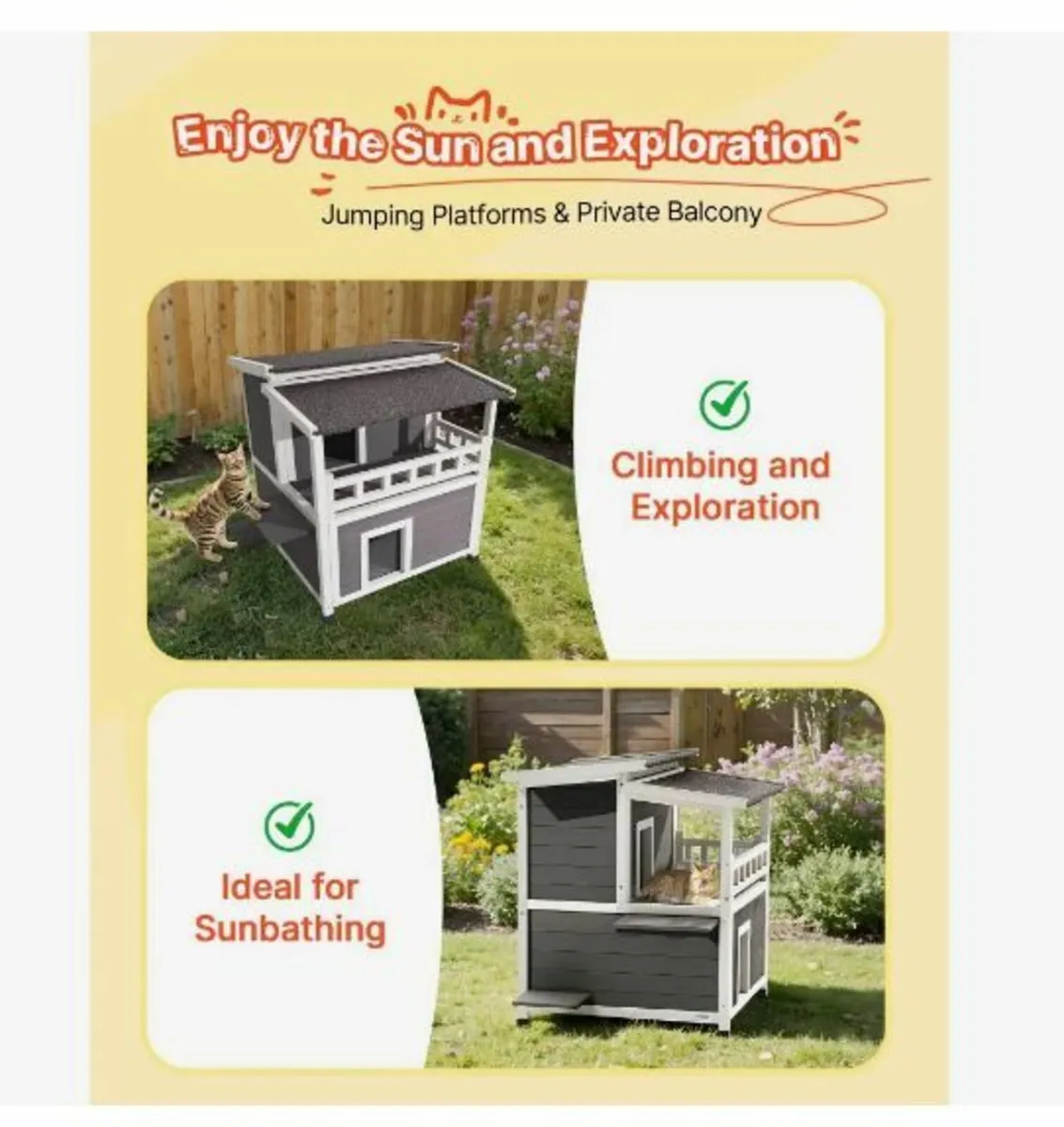 Insulated Cat House, 2-Story Wooden Cat Shelter - Image 3