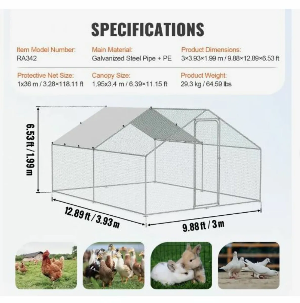 Large Metal Chicken Coop, 9.8x12.9x6.5 ft - Image 4