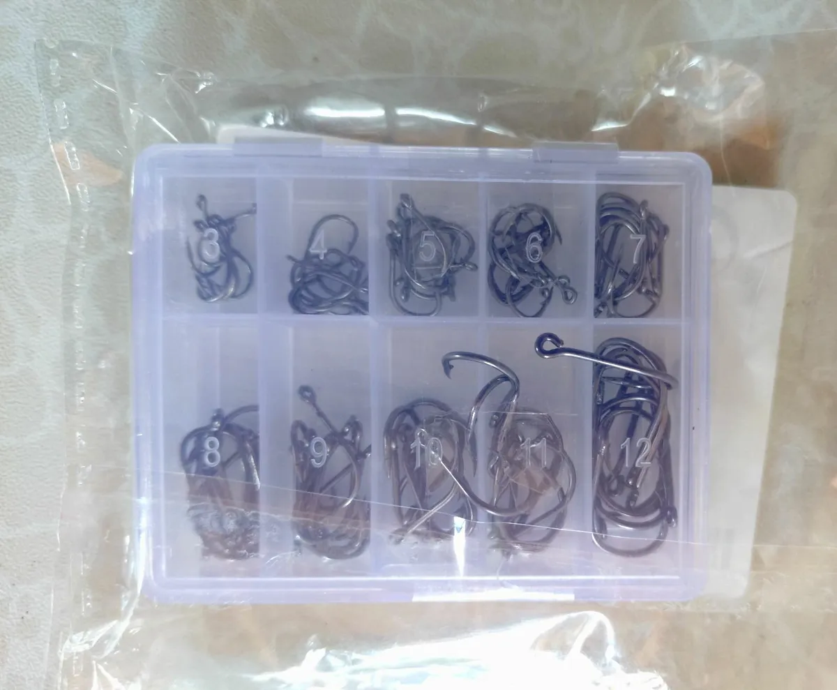100 Pc Carbon Steel Fishing Hooks (sizes 3 To 12) - Image 2