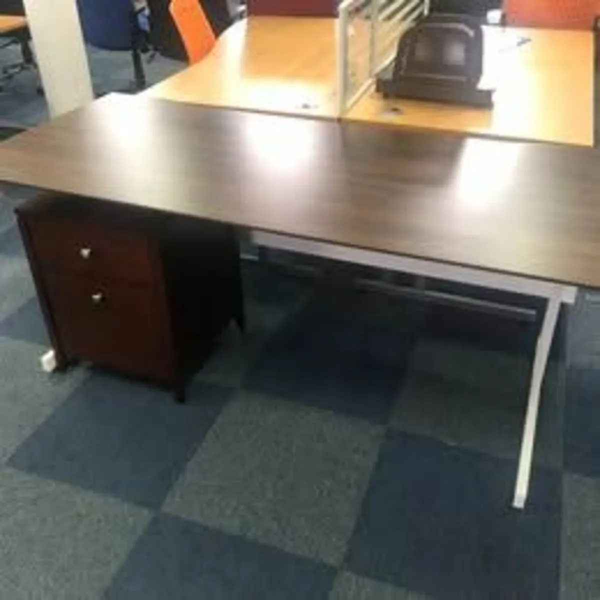 Dark Walnut Scallop Desk & Underdesk Pedestal Set