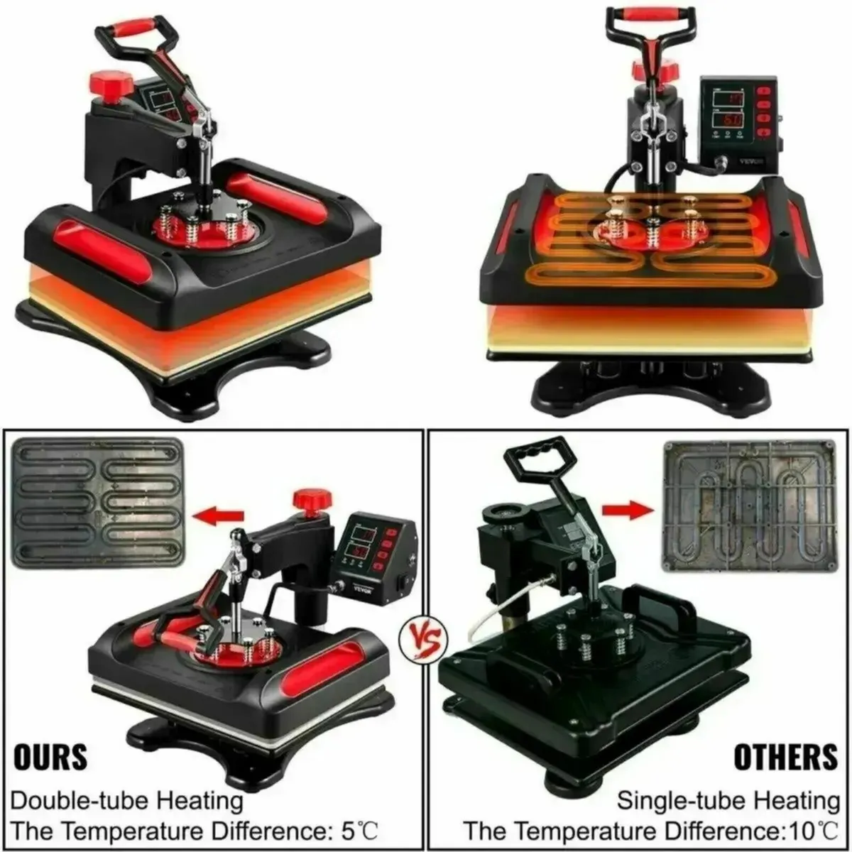 5 in 1 Heat Press Machine Red Multifunctional - Image 2