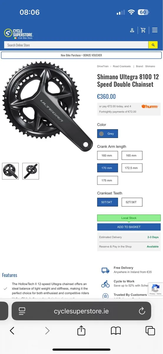 Shimano Ultegra R8100 Crankset - Image 2