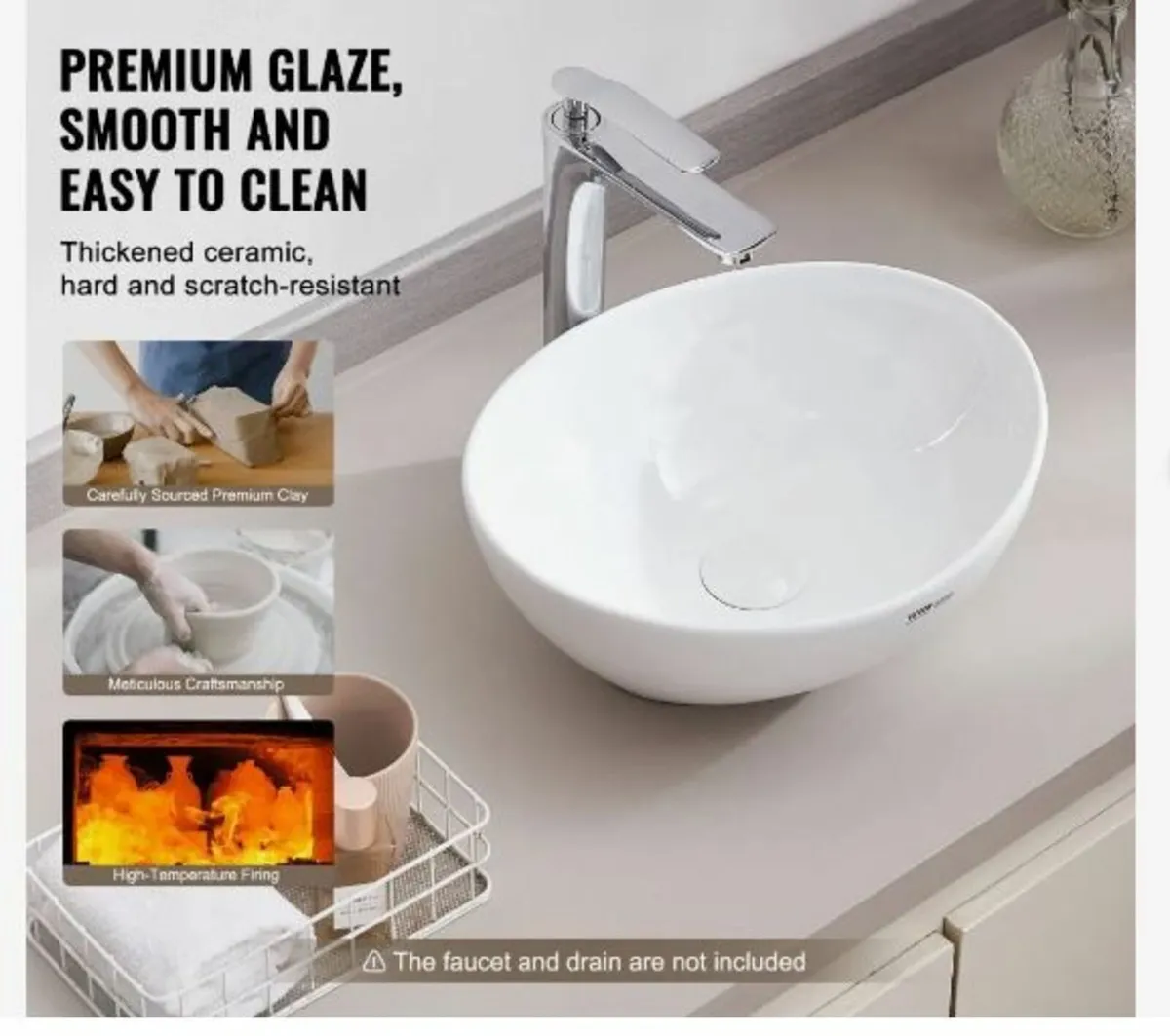 Oval Vessel Sink, 16" x 13.4" Bathroom - Image 3