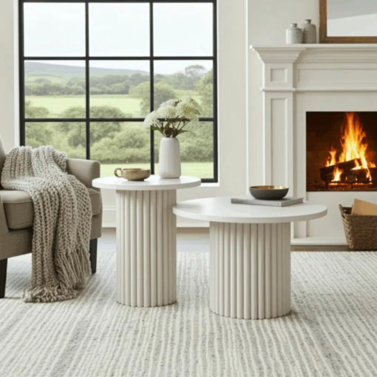 Modo Designer Ribbed Coffee Table Set / Metal Base - Image 1