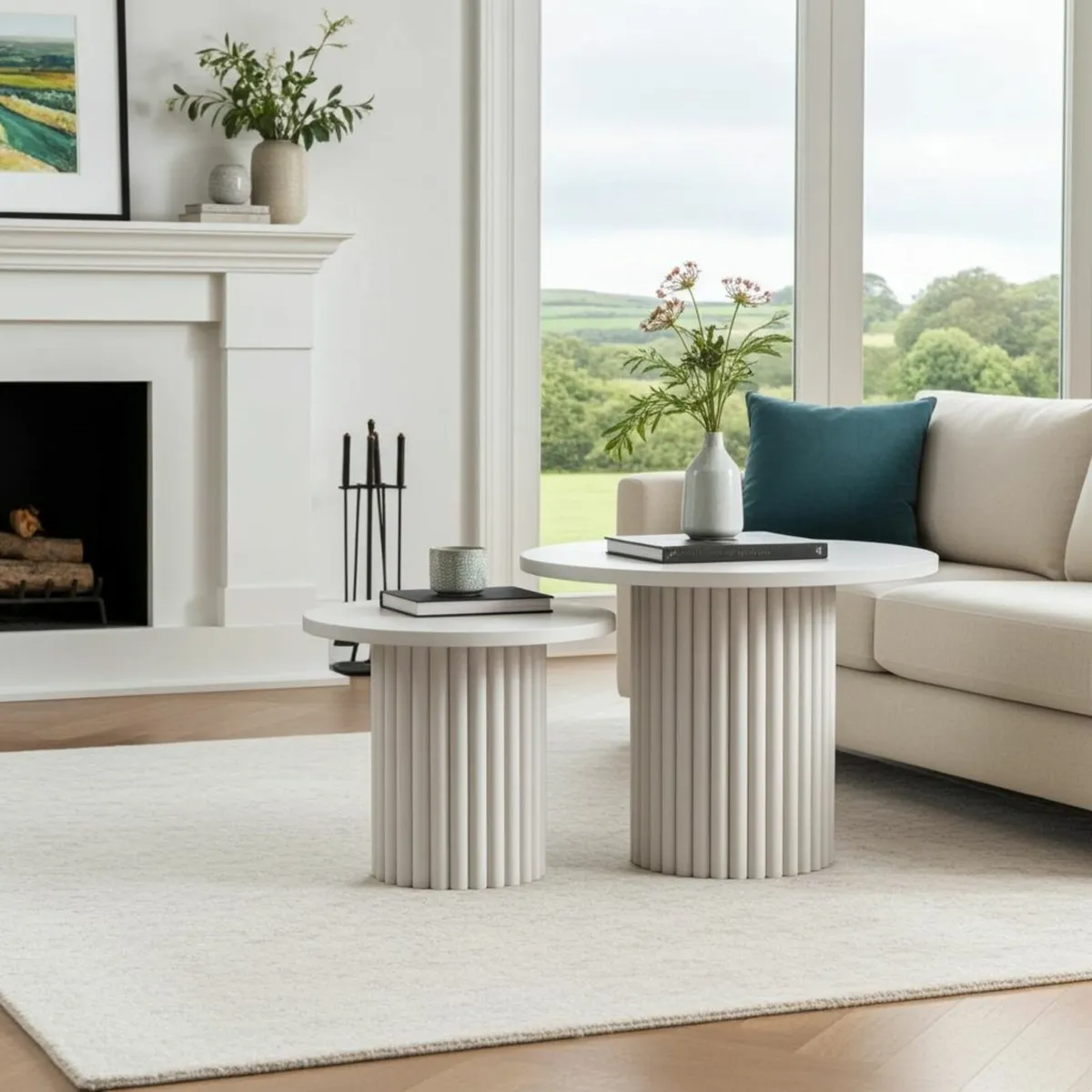 Modo Designer Ribbed Coffee Table Set / Metal Base - Image 3