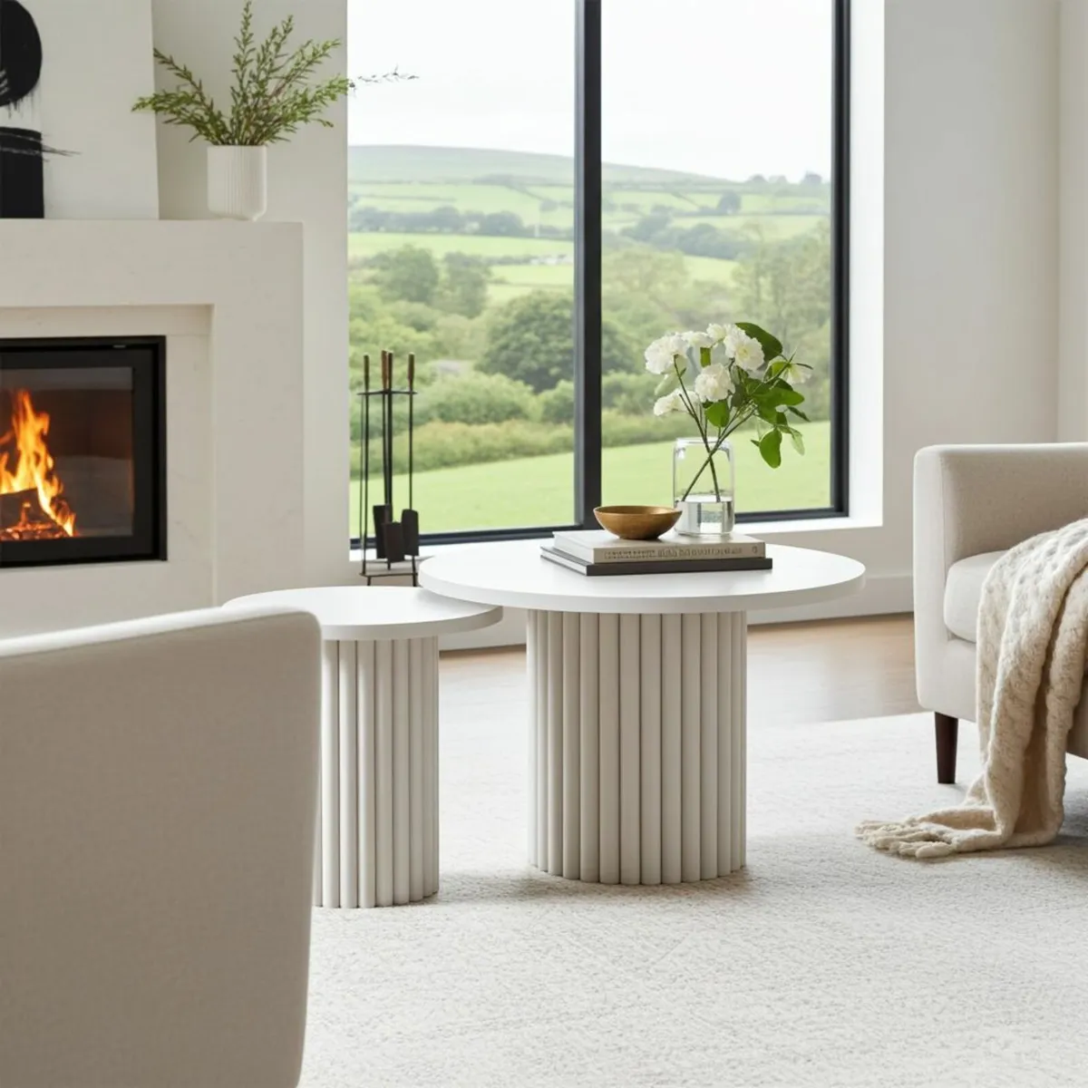 Modo Designer Ribbed Coffee Table Set / Metal Base - Image 4