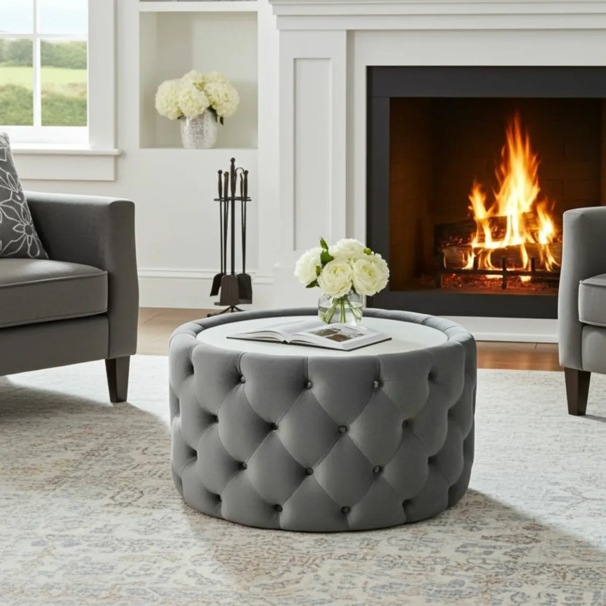 Velvet Button Tufted Round Coffee Table . Sale! - Image 1