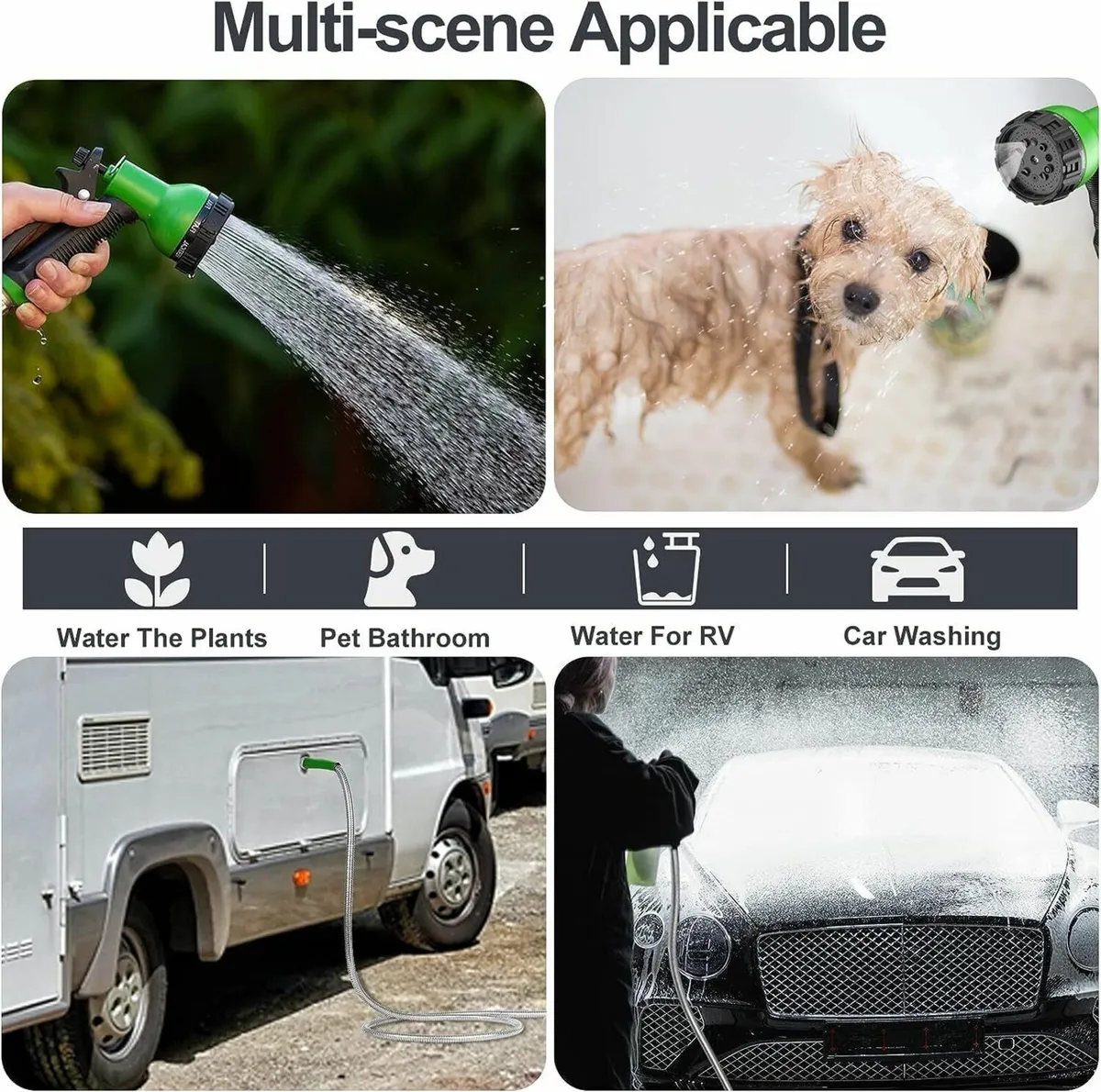 100ft Metal Garden Hose Pipe with 2 Nozzles - Image 2