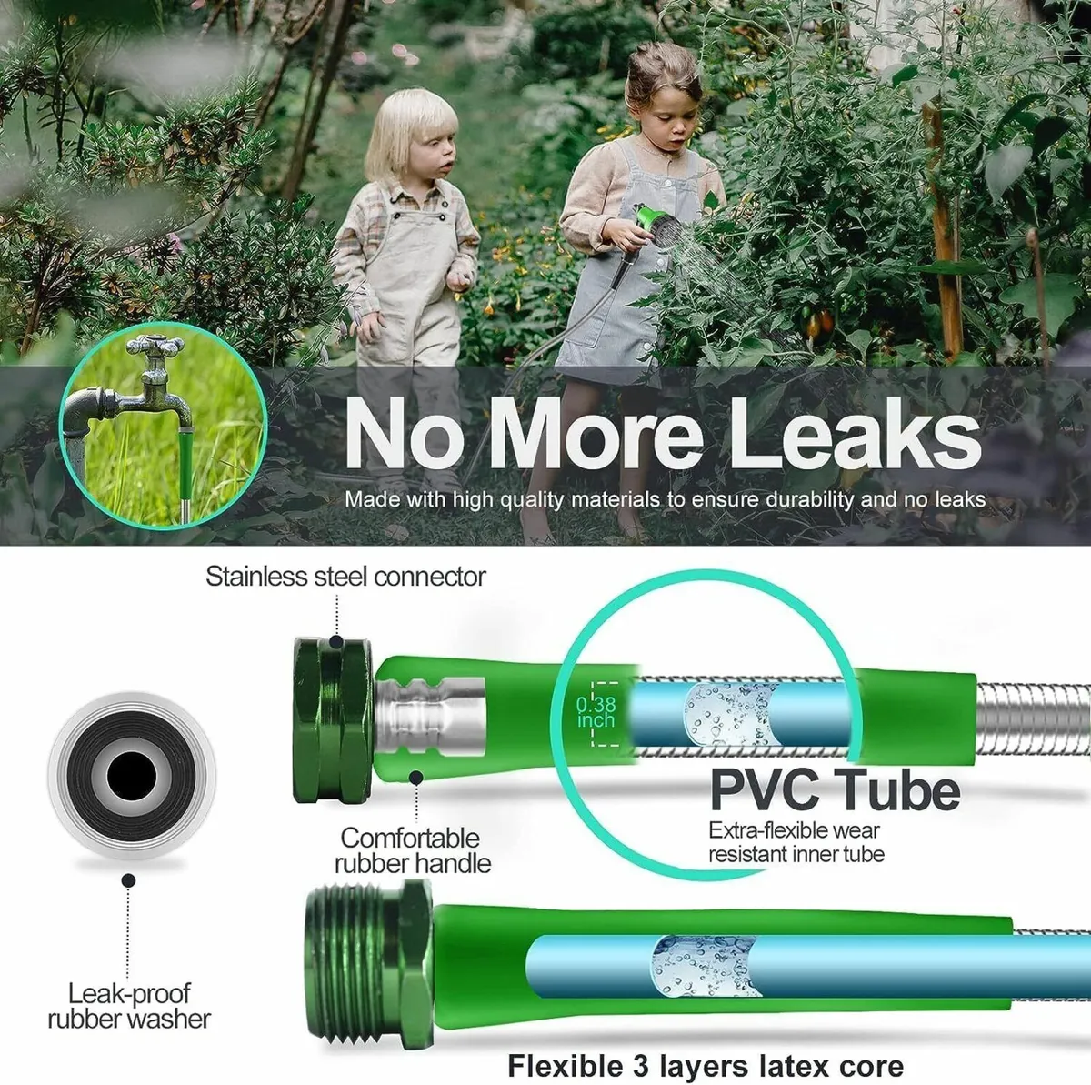 100ft Metal Garden Hose Pipe with 2 Nozzles - Image 3