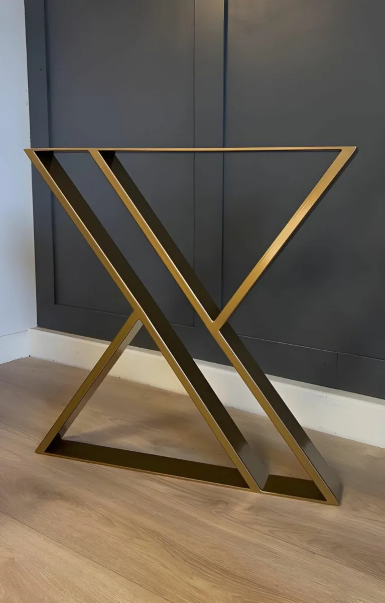 Set of 2 Hourglass-Shaped Gold Steel/Metal Table - Image 2