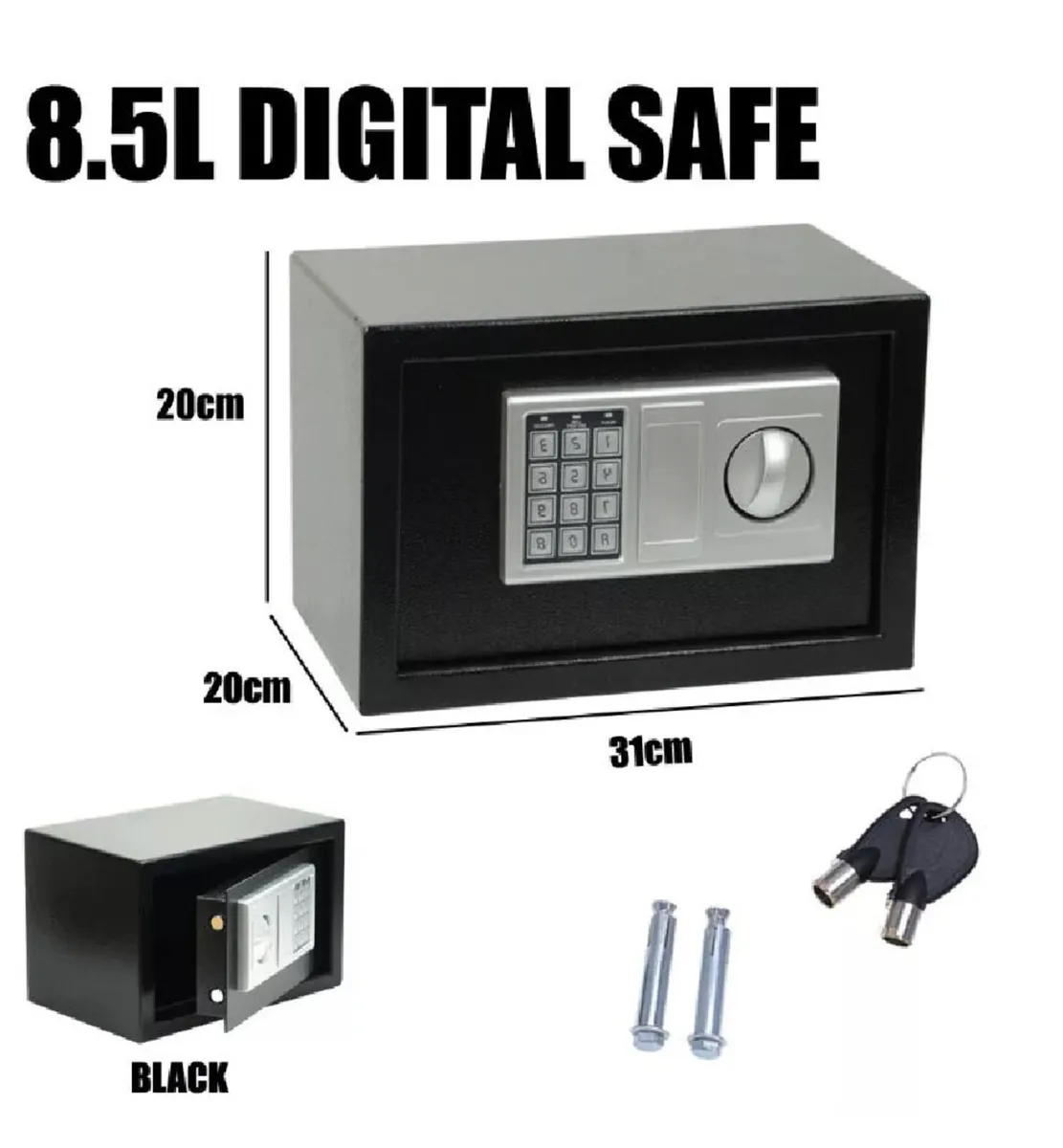 8.5L Secure Digital Steel Safe 31x20x20cm NEW - Image 4