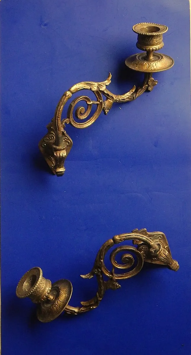 Pair of Vintage Brass Wall / Piano Candle Sconces - Image 3
