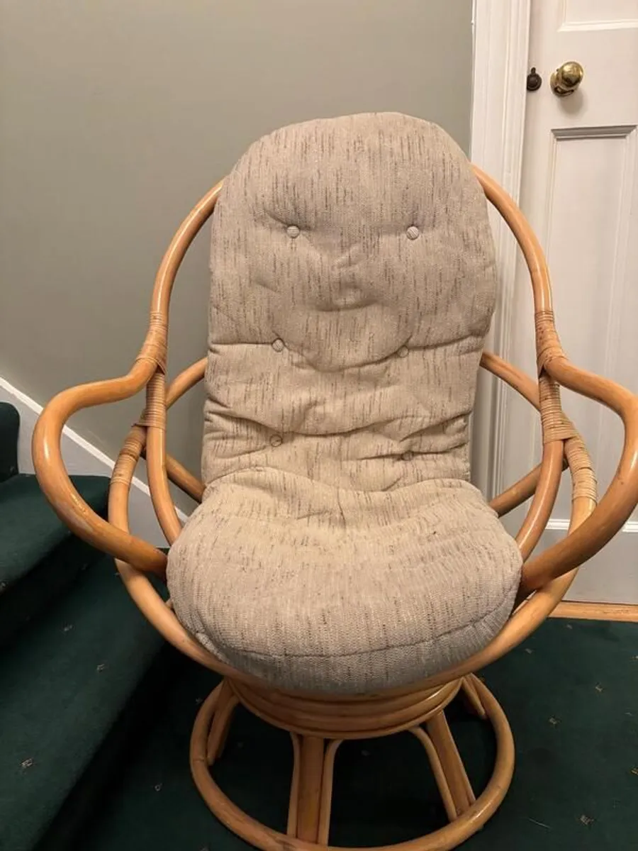 Rattan Swivel Armchair & Side Table - Image 1