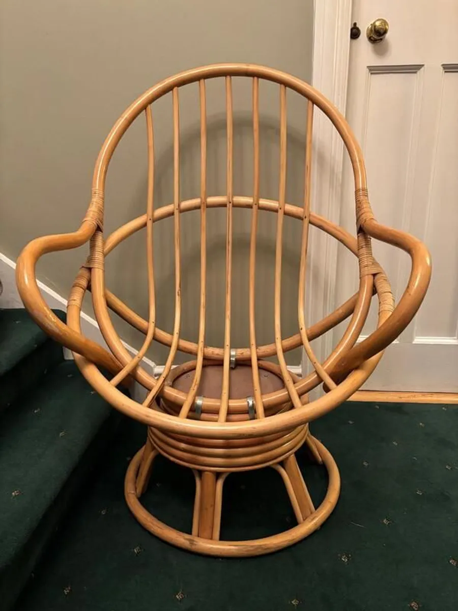 Rattan Swivel Armchair & Side Table - Image 2