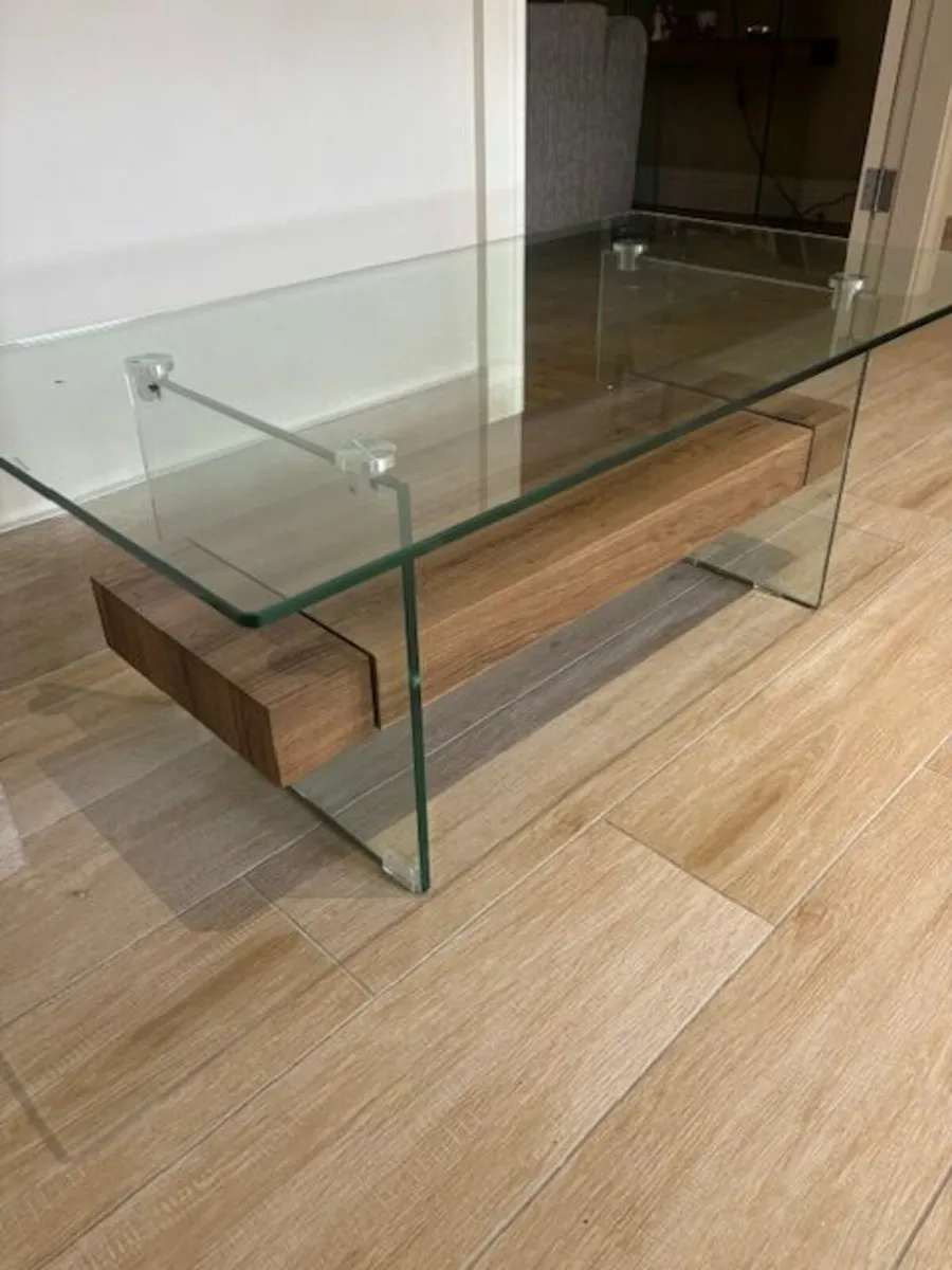 Glass Coffee & Console table with Wooden shelf - Image 1