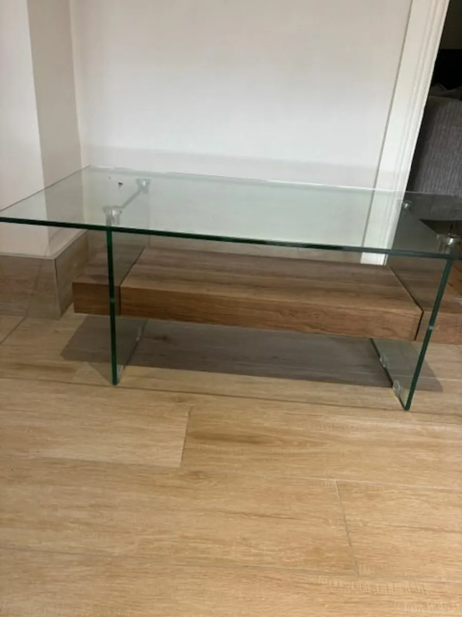 Glass Coffee & Console table with Wooden shelf - Image 2